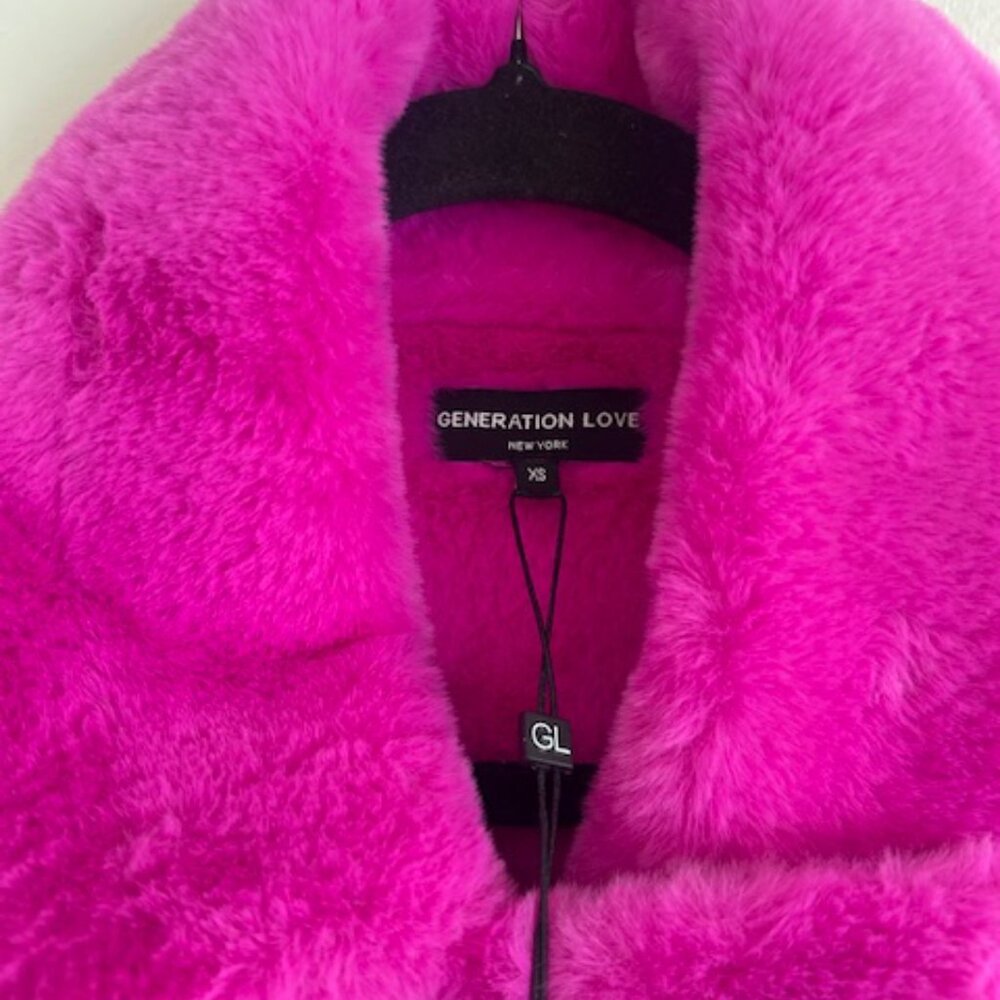 Generation Love Dion Hot Pink Faux Fur Shearling Zip Buckle Moto Jacket NWT XS - Picture 3 of 16